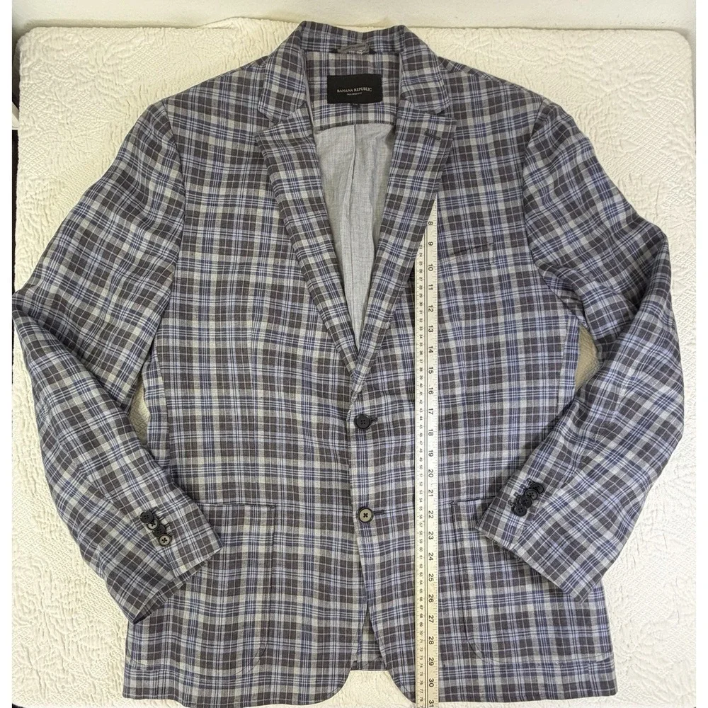 Banana Republic Linen Plaid Blazer Sport Coat Mens 44R Tailored Fit Lightweight‎
